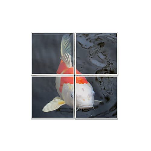 Carreaux céramique carpe koi décoration murale asiatique poisson lot de 4