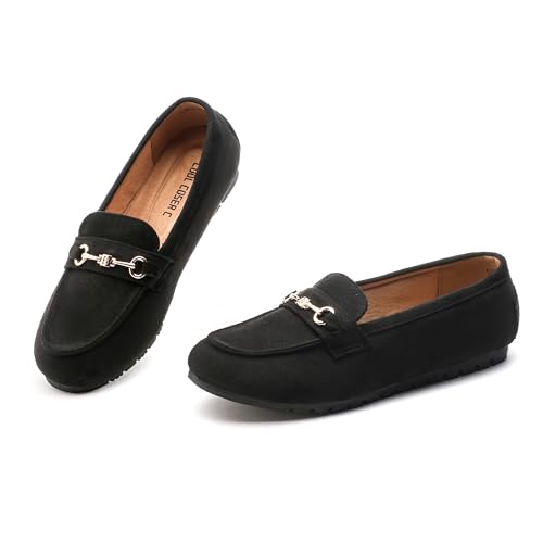 Image of Women's Wide Loafers Casual Slip on Flat Shoes Women's Comfort Penny Loafers with Arch Support Women Dressy Moccasins