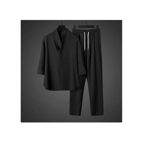 Chinese Style Pullover Shirts Loose Fit Thin Silk Men's T-Shirt Casual Short Sleeve Suit Two Pieces Set4