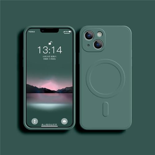 Étui pour iPhone silicone liquide magnétique antichoc carré vert