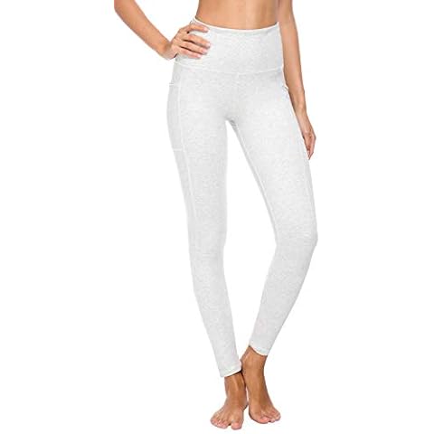 Neonysweets Womens Outdoor Cotton Fitness Tights Leggings Running Yoga Pants Phone Pockets (L/UK 14-16, White Smoke) Cover
