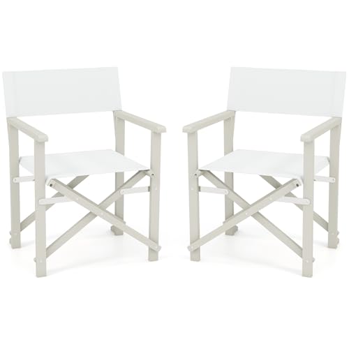 Giantex Set of 2 Folding Director Chairs, Lightweight Patio Camping Chair with Acacia Wood Frame & Oxford Fabric Seat, Portable Indoor Outdoor Chairs for Picnic Dining Fishing, No Assembly