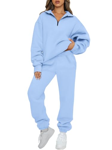 Image of AUTOMET Women's Sweatsuits 2 Piece Outfits Lounge Sets | Cozy Airport Outfits,Casual Sweat Sets for Fall and Winter,Half Zip Pullover and Baggy Sweatpants with Pockets