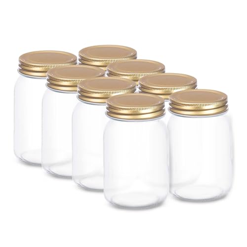 TIENDA EURASIA – Tarro Conserva | Pack | Vidrio y Metal | con Rosca Metálica Color Dorado | Tarros de Cristal para Conservas | Transparente | Ideal para Almacenaje o Conservación (500 ml Pack 8)