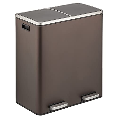 mDesign bote de basura metálico 60 litros doble compartimento