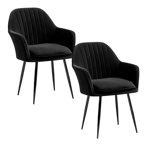 La Mejor Recopilación de Sillas de comedor que puedes comprar esta semana. 43 KITUL Juego de 2 Sillas de Comedor con reposabrazos Terminado en Terciopelo, acojinadas, diseño Acanalado y Patas Negras (Negro)