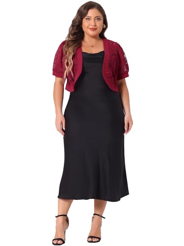 Image of Agnes Orinda Plus Size Cropped Cardigans for Women Open Front Short Sleeve Floral Lace Sheer Bolero Shrugs for Dresses