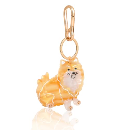 Dog-Shaped Bag Clasp & Keychain Charm- Acetate Animal Clip with Gold-Tone Metal