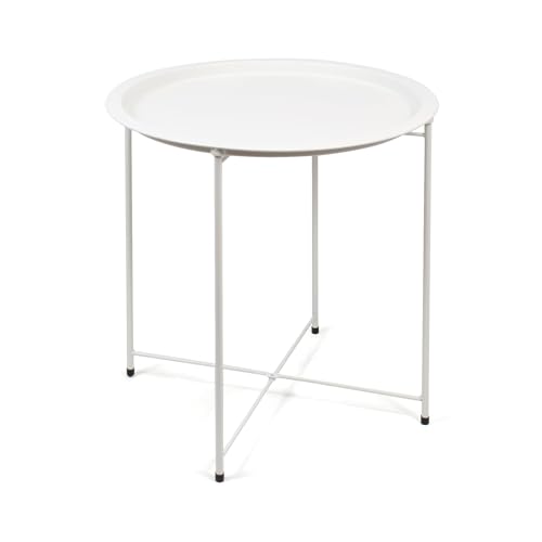 THE SECRET HOME - Mesa de Metal Plegable - D.47X50,5 cm - Mesa Auxiliar de Interior/Exterior - Color Blanco - Mesa Ligera de Aluminio