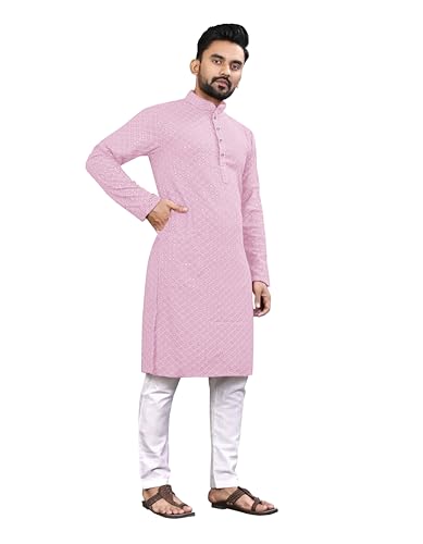Image of Trustous Men's Indian Ethnic Wear Straight Lucknowi Kurta