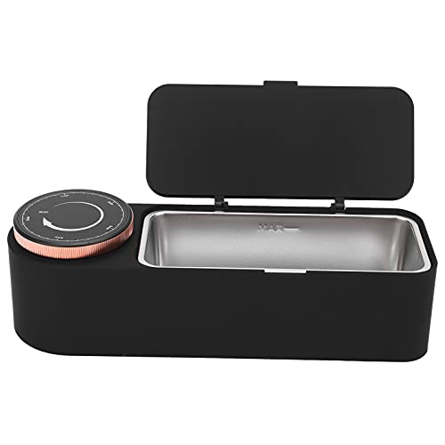 Serlium Schmuckreiniger, 360 ° drehbare Reinigungsmaschine 650 ml Schwarz Mini-Retainer-Reinigungsmaschine zum Reinigen von Brillenringen Uhrenmünzen Silber(EU Plug) Cover