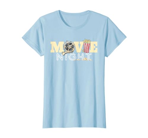Movie Night T-Shirt Family Movie Night Shirts Popcorn Tees T-Shirt, Women, Baby Blue, Large
