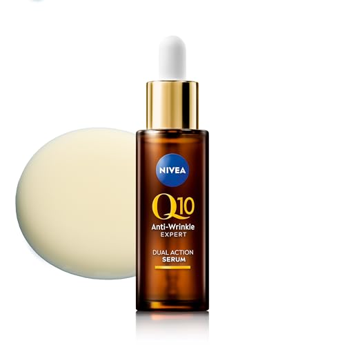 NIVEA Anti-Age Serum, Anti-Falten Serum mit Q10 mildert Falten und beugt ihrer Neuentstehung vor, straffendes Gesichtsserum mit Glycostop, Q10 Anti-Falten Experte Dual Action Serum (30 ml) 1