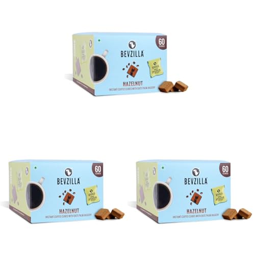Image of Bevzilla 60 Hazelnut Flavour Instant Coffee Cubes | Made with Date Palm Jaggery & Arabica Beans | No Refined Sugar | No Preservatives | Coffee Premix with Real Ingredients| Enjoy Hot & Cold