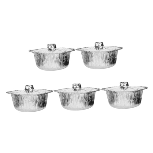 Levemolo Portable Tin Foil Pans 5pcs Tin Foil Pot Lid Grill Baking Pot for Outdoor Cooking