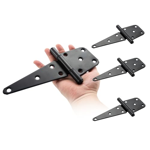 Image of 6 Inch T-Strap Gate Hinges, Heavy Duty Gate Hinges, Shed Door Hinges for Outdoor Barns Gate, Wooden Fences, with Screws, 4 Pack-Black
