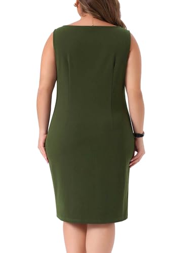 Image of Agnes Orinda Plus Size Sheath Dress for Women Sleeveless Boat Neck Casual Straight Pencil Work Dresses