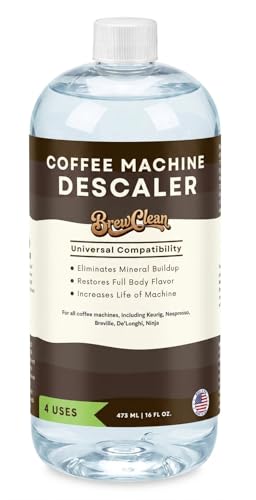 Descaler - Brew Clean Universal Coffee Machine Cleaner (4 uses, 16 oz), NSF60 Certified, Acid-Free