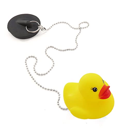 Waschbeckenstöpsel aus Gummi 45 mm/1.78 Zoll Abflussstopfen mit Cartoon Muster Tiere Lange Metallkette für Bad, Waschbecken, Küche, Waschbecken, Abfluss, Badewanne, Badezimmer, Löcher (Ente) Cover