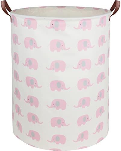 Image of DDBASKET Baby Laundry Basket Pink Elephant Baby Hamper Collapsible Kids Toy Storage Bin Organizer with Handles for Girls,Nursery Decor(Pink Elephant)