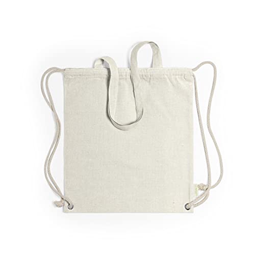 Mochila de Cuerdas [Nature Line, Algodón Reciclado 140g/m2, 9kg Resistencia] Asas Largas 70cm, Argollas Metálicas Reforzadas, Eco Friendly, Ideal Compras, Gimnasio y Uso Diario   38x42cm (Beig)