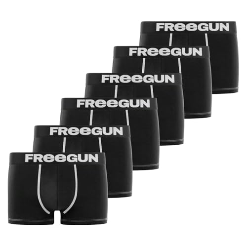 FREEGUN Boxer Homme Confortable, Calecon Homme, Liberté de Mouvement, Maille Aérée (Lot de 6), Noir Taille L