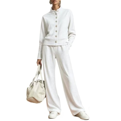 Lounge Sets for Women 2 Piece Outfits Button Front Sweatshirt and Pants Set - image 2