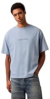 Calvin Klein Men's Short Sleeve Relaxed Standard Logo Crewneck Tee, Faded Denim, Small