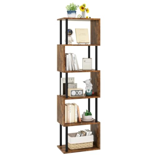 Image of IBUYKE 6-Tier Tall Bookshelf,S-Shaped Geometric Bookcase,Brown WBC016H