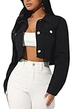 TodTan Women's Cropped Jean Denim Jackets - Distressed Frayed Hem Button Down Long Sleeve Casual Jacket Coat