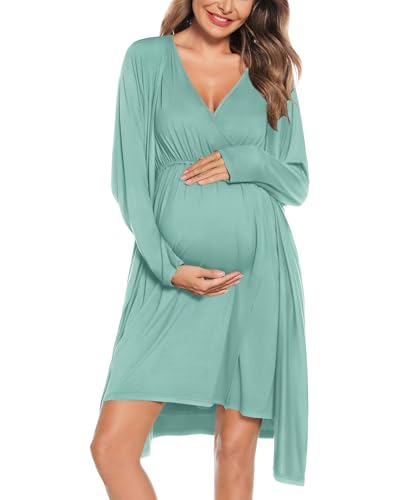 Image of SWOMOG Women Maternity Nursing Gown and Robe Set 3 in 1 Labor Delivery Nursing Nightgown for Breastfeeding Hospital Bathrobe