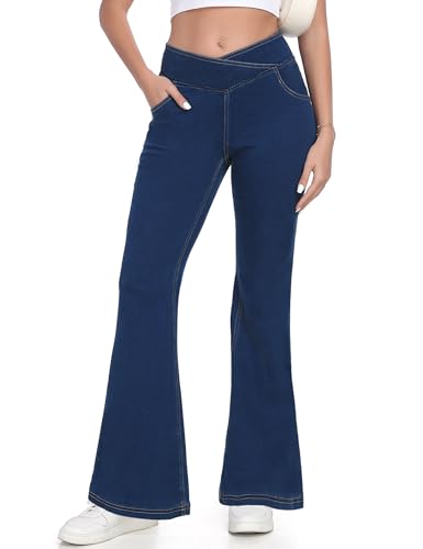 Flare Jeans for Women Bell Bottom High Crossover Waisted Stretchy Butt Lifting Bootcut Jeggings Denim Pants