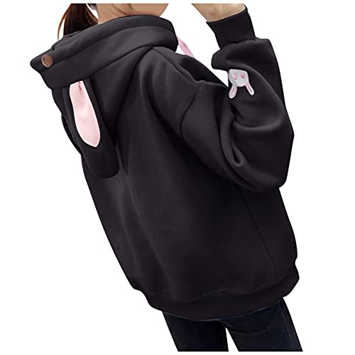 Moletom feminino com capuz de orelha de coelho Kawaii fofo fofo moletom tops casacos de pelúcia e en