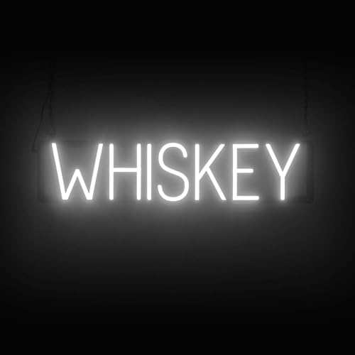 SpellBrite LED Neon WHISKEY Sign for Business - White, 27" x 6"