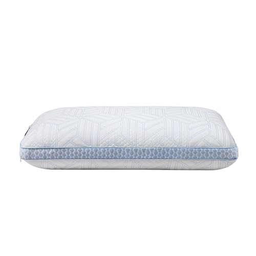 Image of Sleepwell ImpressFit Adaptive Memory Foam Pillow | White & Blue | 100% Pure Memory Foam | Optimal Head & Neck Support | Medium Soft Pillow | Multi-Position Sleepers | 24 x16 inches| Pack of 1