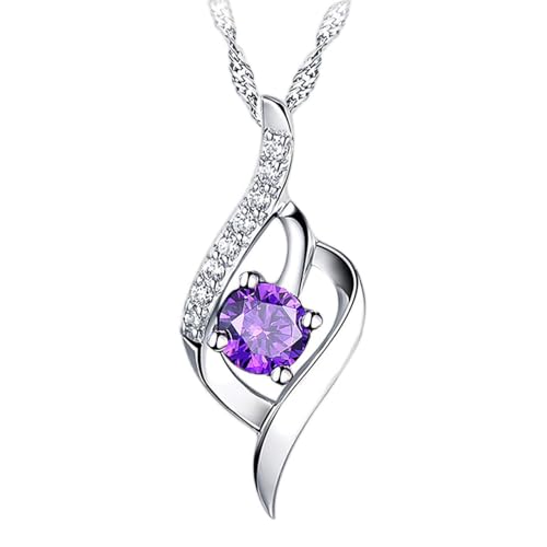 Mecool Collier pendentif S925 en argent sterling avec pendentif zircone cubique - Violet