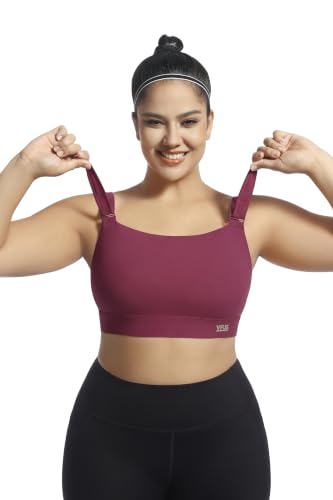 Image of Women's Sports Bra Wirefree Adjustable Medium-High Support Everyday Wear for Large Bust Plus Size with Removable Pads