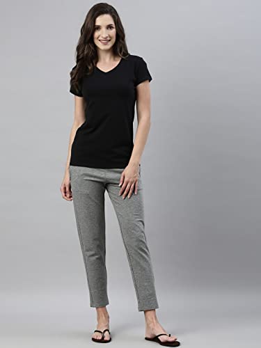 Image of Enamor Short Sleeve Regular Length Pull On Basic V Neck T-Shirt for Women - Slim Fit, Soft and Breathable Stretch Cotton - E067