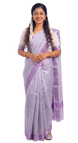 Image of Kerala Traditional Tissue Saree for Women with Running Blouse | South Indian Ethnic Saree for Weddings Onam Vishu Temple Wear & Festivals
