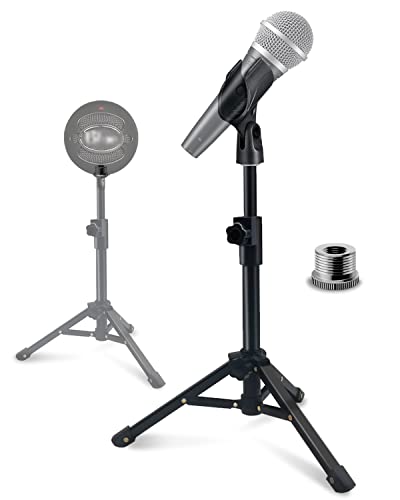 Seetop Mic Stand Desk Portable Adjustable Mic Tripod Tabletop Microphone Stand with Mic Clip Holder for Shure SM58, SM57, Samson Q2U, Blue Snowball iCE etc.