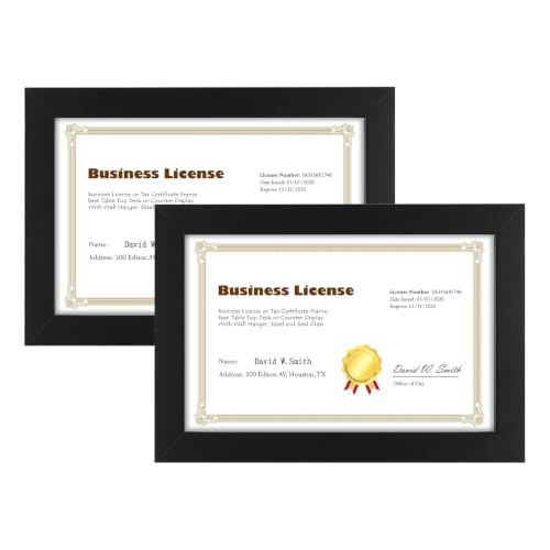Golden State Art 5.5x8.5 Business License Frame, Black Wood Glass, 2 Pack