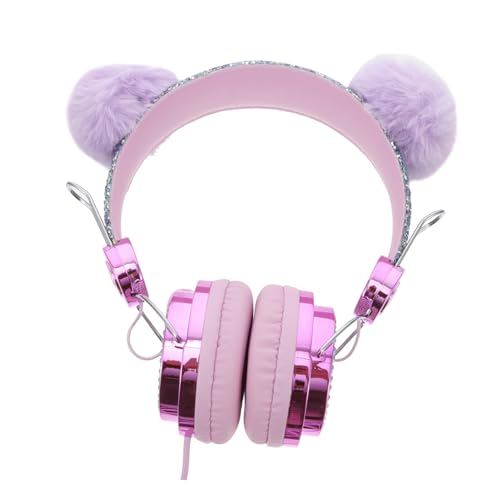 Auriculares de gato para uso escolar y clases online con diadema brillante suave