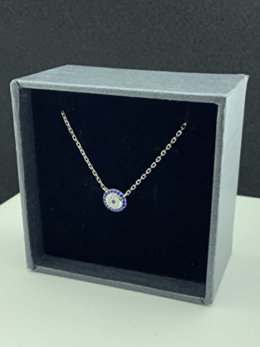 Silvercloseout Sterling Silver Blue Cz Small Evil Eye Necklace Nazar Charm Amulet Protection Necklace For Adult Women's And Teen Girls #TOP6