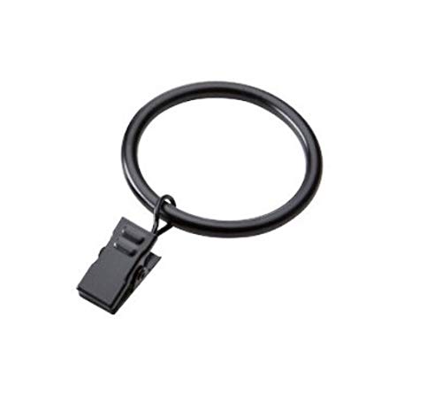 20 x Curtain Rod Rings Black with PINCER Clip Internal Diameter 30mm