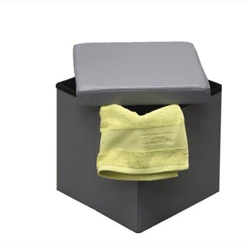 Artistic Fashionista Limited Ottoman Storage Box Faux Leather Folding Footstool Rest Seat Storage Stool Toys Chest Bench Blanket Linen Laundry Box (Small 38x38cm, Grey)
