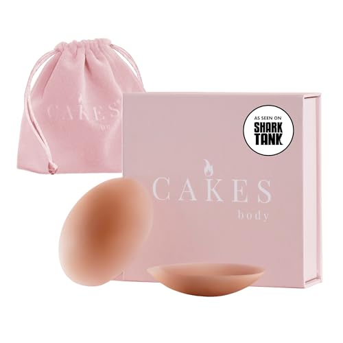 CAKES Body grippy (Non-Adhesive) Circle Nipple Covers for Women - Silicone Nipple Covers with Travel Pouch - Reusable Design for Sports Bras Swimear & Bralettes - Caramel OG Size (B-DD)