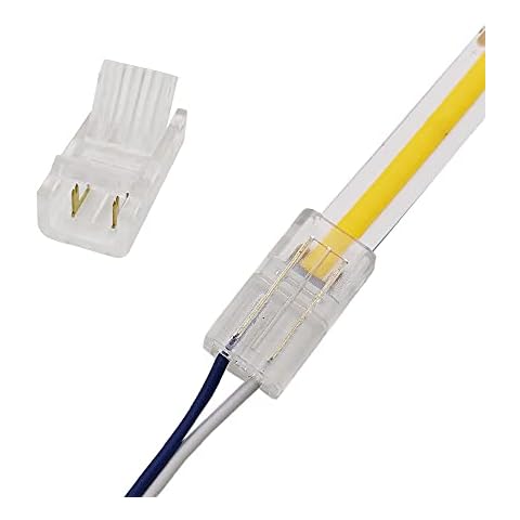 2-Pin 8mm COB LED Strip to Wire Connector Unwired Clips Solderless Adapter Terminal Extension Connection for High Density LED Strip Lights 12V 24V (Pack of 10) Cover