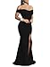 YMDUCH Women's Off Shoulder High Split Long Formal Party Dress Evening Gown Black