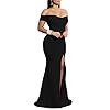 YMDUCH Womens Off Shoulder High Split Long Formal Party Dress Evening Gown Black