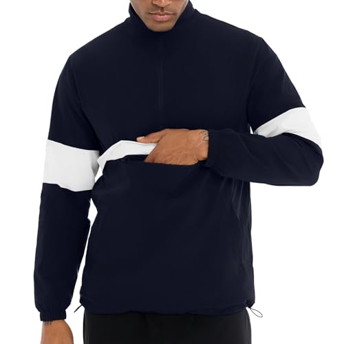 Image of EDITCOZY Men's Lightweight Quarter Zip Pullover Casual Windbreaker for Running Golf Jackets with 3 Pockets